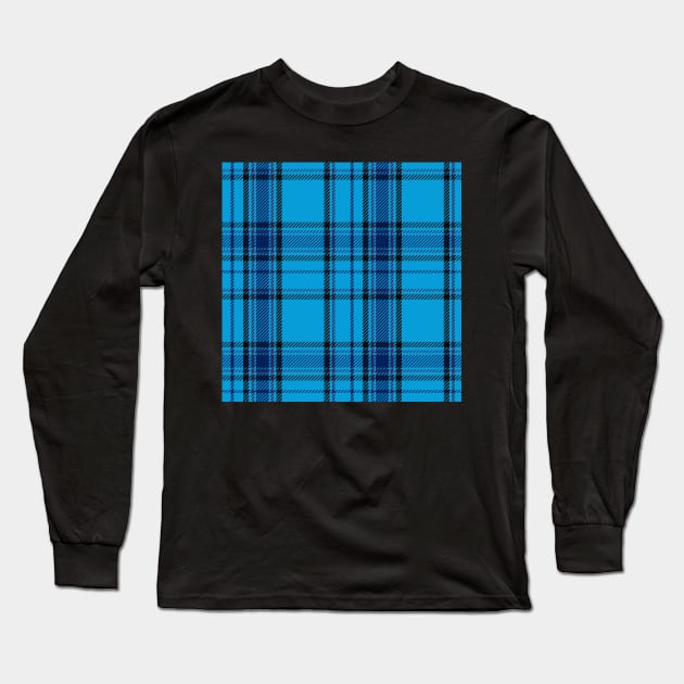 Dark Academia Plaid Tartan in Monochrome Royal Blue, Cornflower, and Navy Long Sleeve T-Shirt by gloobella